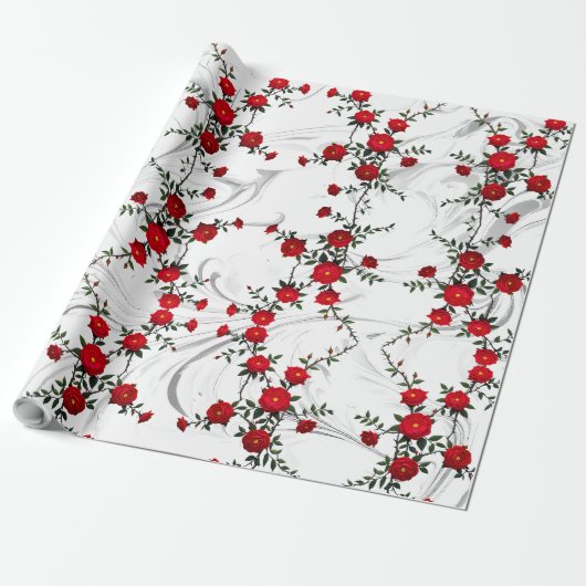 Papier Cadeau Élégante Rose rouge (Déroulé)