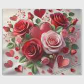 Papier Cadeau Élégante Rose rouge et Coeurs Saint-Valentin (Plat)
