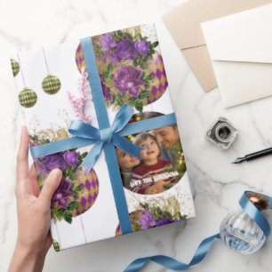 Papier Cadeau Élégante Rose Violette et Noël Photo Ornementale