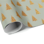 Papier Cadeau Elégante sauge vert or parties scintillant arbres  (Coin rond)