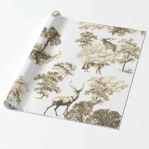 Papier Cadeau Elégante Toile Beige Renard de chevreuil Vintage W