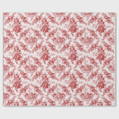 Papier Cadeau Élégante toile florale blanche et rouge gravée (Plat)