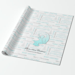 Papier Cadeau Élégante typographie de Noël Turquoise et Argent
