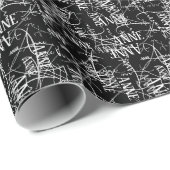 Papier Cadeau Élégante typographie Nom Motif Noir (Coin rond)