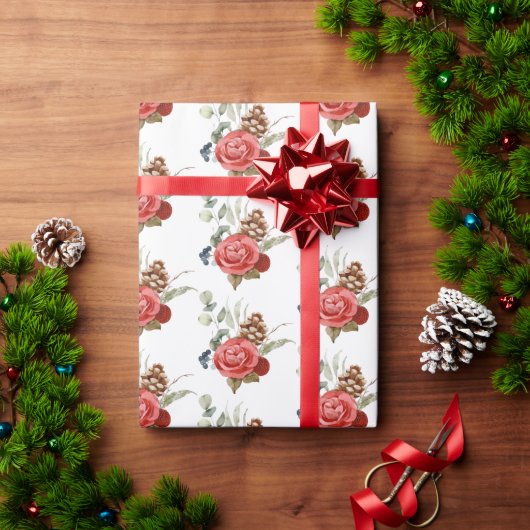 Papier Cadeau Élégante végétation florale de Noël (Cadeau de vacances)