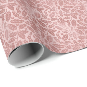 Papier Cadeau Élégantes Botaniques Rose Pâle   Noël Fêtes
