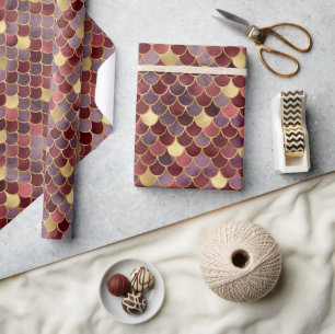Papier Cadeau Élégantes écailles de sirène ombrées rouge foncé e