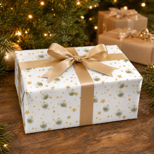 Papier Cadeau Élégantes étoiles dorées et ornements de Noël