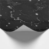 Papier Cadeau Élégantes étoiles en marbre noir argenté (Coin)