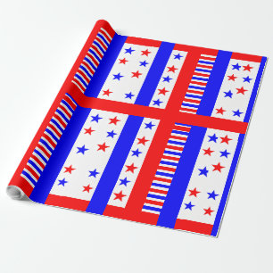 Papier Cadeau Elégantes étoiles et rayures Motif USA couleurs du