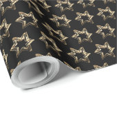 Papier Cadeau Élégantes Étoiles Motif Noël Noir et Or Guerre (Coin rond)