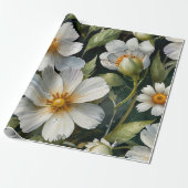 Papier Cadeau Élégantes Fleurs Blanches Adorables Aquarelle Chic (Déroulé)