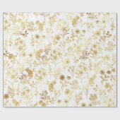Papier Cadeau Élégantes Fleurs d'or Blanc Botanique (Plat)