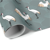 Papier Cadeau Elégantes grues japonaises et Feuilles Gingko (Coin rond)