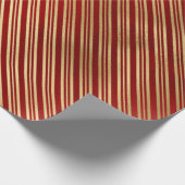 Papier Cadeau Élégantes rayures de Noël rouge et or (Coin)