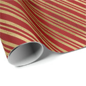 Papier Cadeau Élégantes rayures de Noël rouge et or (Coin rond)