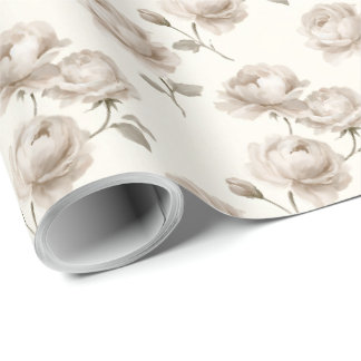 Papier Cadeau Élégantes roses de jardin beige champignon sur ivo