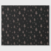 Papier Cadeau Élégants arbres de noël noirs et roses (Plat)