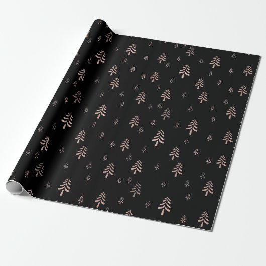 Papier Cadeau Élégants arbres de noël noirs et roses (Déroulé)
