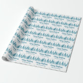 Papier Cadeau Élégants arbres d'hiver personnalisés Bleu Joyeux  (Déroulé)