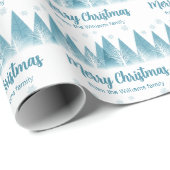 Papier Cadeau Élégants arbres d'hiver personnalisés Bleu Joyeux  (Coin rond)