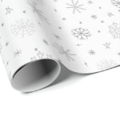 Papier Cadeau Élégants flocons d'argent Noël blanc (Coin rond)