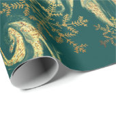 Papier Cadeau Élégants flocons de neige en marbre doré turquoise (Coin rond)