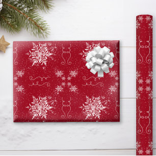 Papier Cadeau Élégants flocons de neige sur Ruby Red