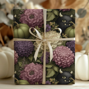 Papier Cadeau Élégants monstres d'Halloween et Citrouilles en vi
