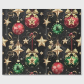Papier Cadeau Élégants ornements de Noël et étoiles d'or (Plat)