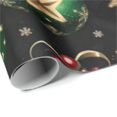 Papier Cadeau Élégants ornements de Noël et étoiles d'or (Coin rond)
