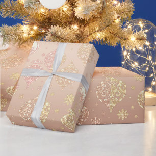 Papier Cadeau Élégants ornements de Noël Rose or