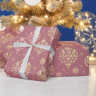 Papier Cadeau Élégants ornements de Noël Rose or