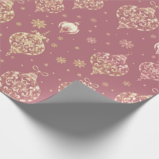 Papier Cadeau Élégants ornements de Noël Rose or (Coin)
