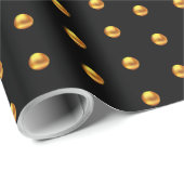 Papier Cadeau Élégants points dorés sur fond noir (Coin rond)