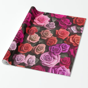 Papier Cadeau Élégants Roses floraux rose et rouge