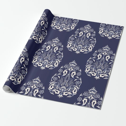 Papier Cadeau élément motif transparent damassé bleu (Déroulé)