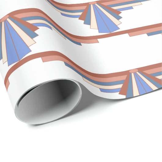 Papier Cadeau Éléments Art déco en or rose & bleu (Coin rond)