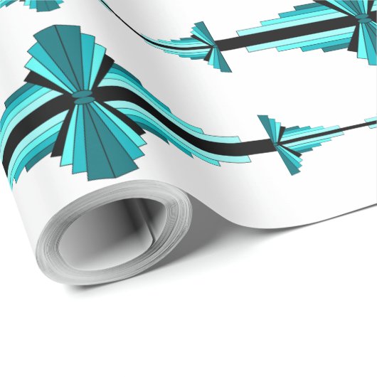 Papier Cadeau Éléments Art déco en vert turquoise (Coin rond)