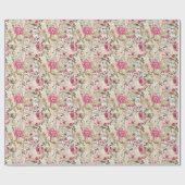 Papier Cadeau Éléments botaniques et fleurs d'été roses (Plat)