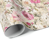 Papier Cadeau Éléments botaniques et fleurs d'été roses (Coin rond)