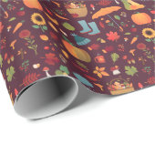 Papier Cadeau Éléments d'automne, arrière - plan sombre, vintage (Coin rond)