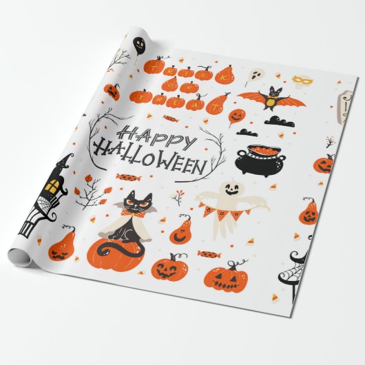 Papier Cadeau Eléments de design Halloween. Cliparts d'Halloween (Déroulé)