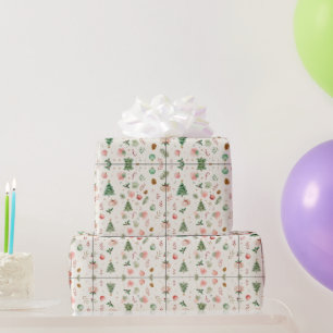Papier Cadeau Éléments de Noël à l'aquarelle cosy en motif sans 