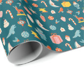 Papier Cadeau Éléments de Noël Jeu de vacances d'hiver (Coin rond)