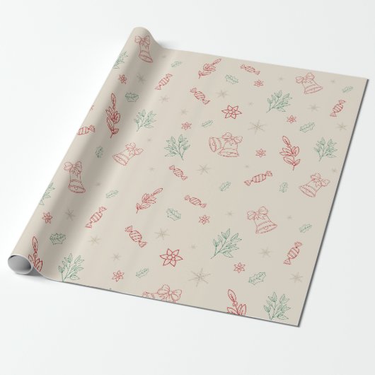 Papier Cadeau Éléments de Noël minimaux mignons (Déroulé)