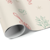 Papier Cadeau Éléments de Noël minimaux mignons (Coin rond)