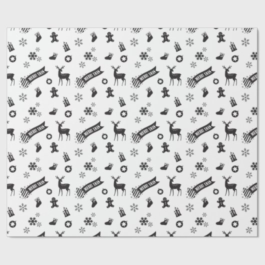 Papier Cadeau Éléments de Noël - Solennel (Plat)