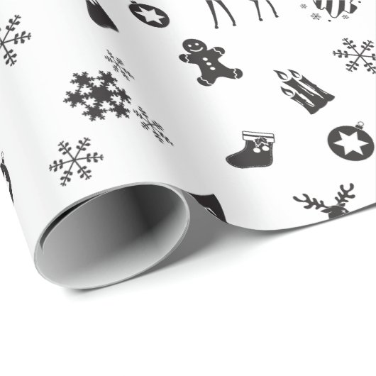 Papier Cadeau Éléments de Noël - Solennel (Coin rond)