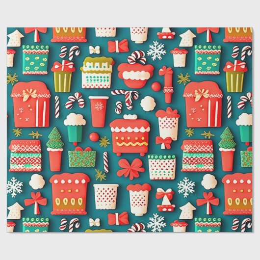 Papier Cadeau Éléments de Noël traditionnels motif (Plat)